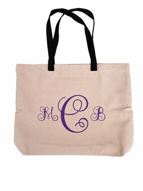 Personalized Beige Canvas Tote Bag with Monogram
